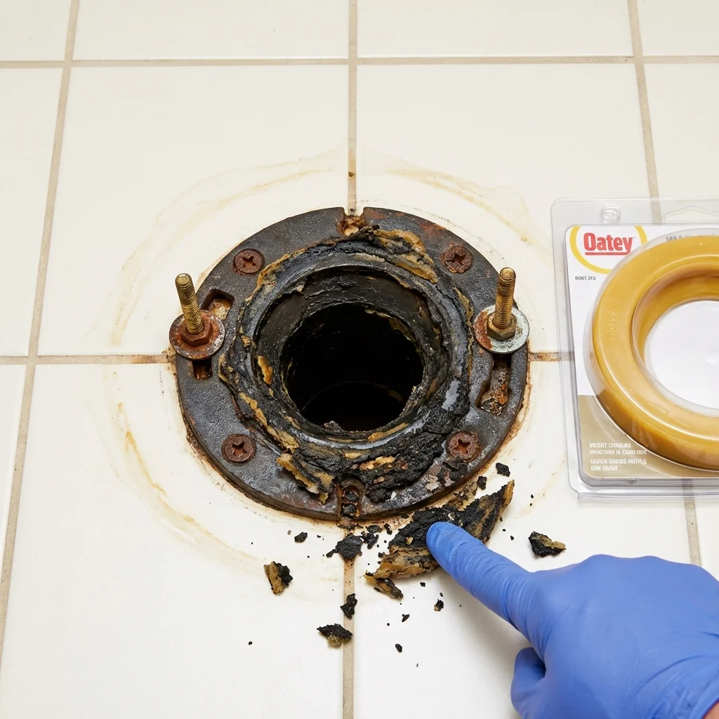 Failed wax ring showing water seepage at the base of a toilet in a Murdo, SD home